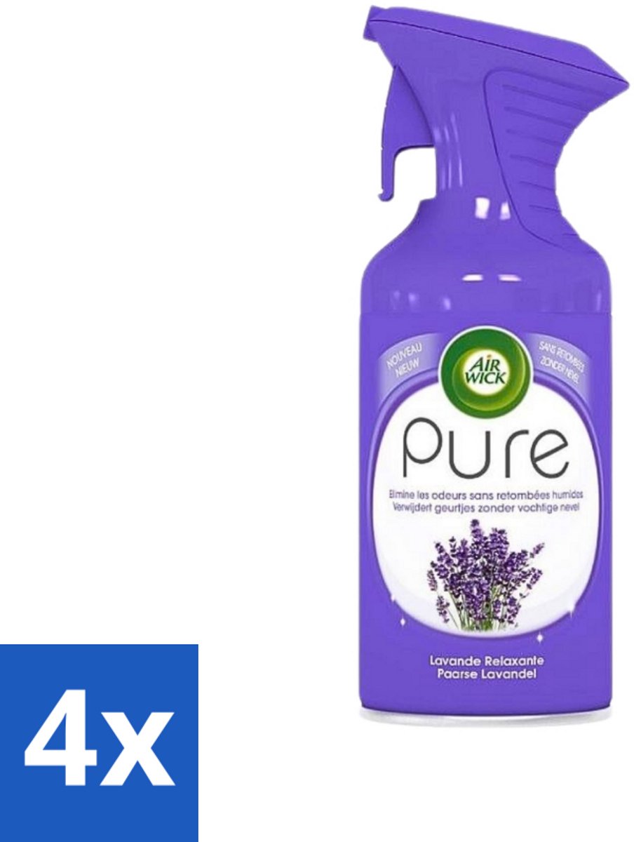 4 x Air Wick - Luchtverfrisser Spray - Paarse Lavendel - 250ml - Luchtverfrisser - Lavendelgeur - Geurspray - Huisgeur - Ongewenste Geur