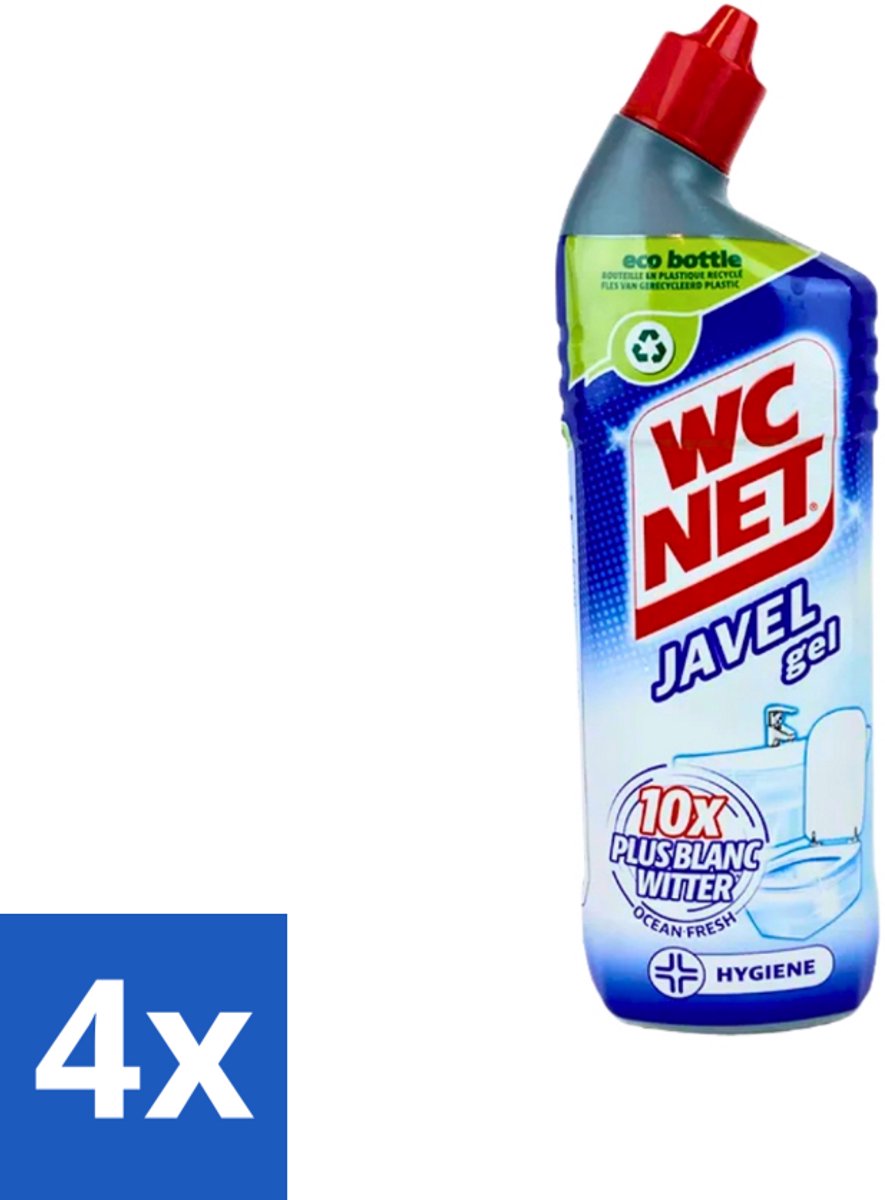 4 x WC Net - Toiletreiniger - Gel - Ocean Fresh - Gerecycled Materiaal - 750 ml - Toilet Schoonmaak - Toilet Reiniger - Wc Reiniger - Toilet Glans - Wc Gel