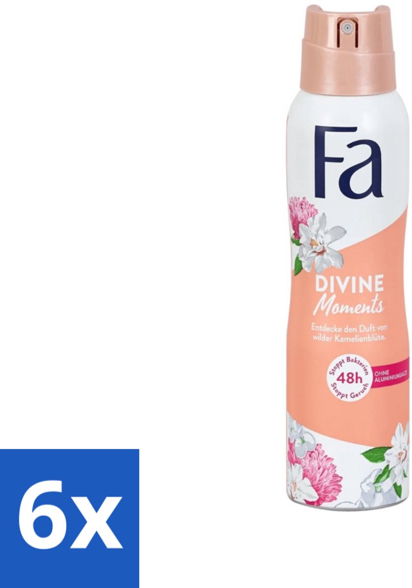 6 x Fa - Divine Moments - Deodorant Spray - Wilde Cameliabloesem - 150 ml - Deodorant - Anti-vlekken Deodorant - Wilde Cameliabloesem - Fa Divine Moments - Verfrissende Geur
