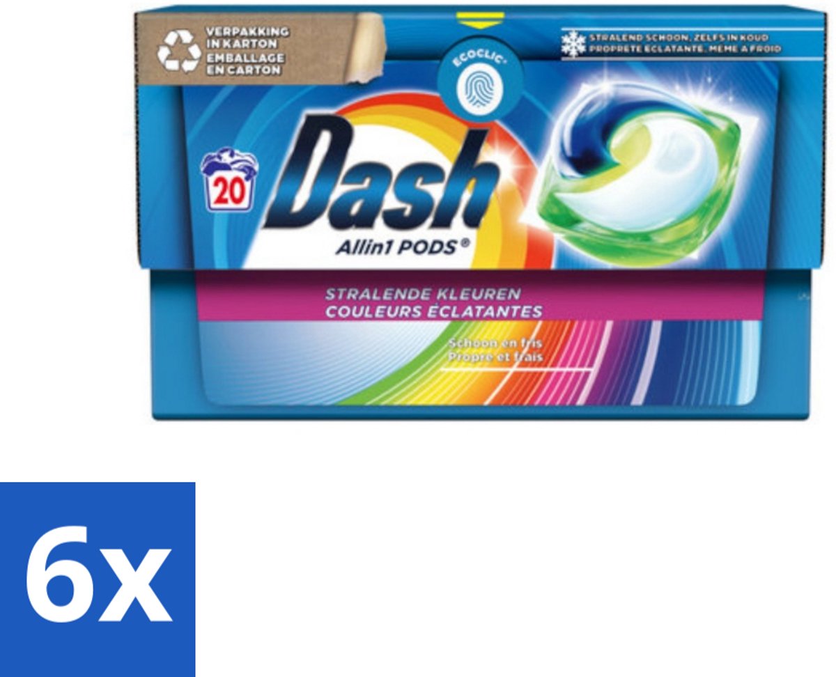 6 x Dash - Stralende Kleuren - Wasmiddel Capsules - All-in-1 Pods - Gekleurde Was - 20 Wasbeurten - Wasmiddel Capsules - Gekleurde Was - Wasverzachter - Lenor Geur - Vlekkenverwijderaar
