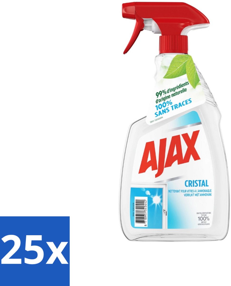 Ajax - Ruitenreiniger - Cristal - Spray Met Ammoniak - 750 ml - Bulkverpakking - 25 stuks