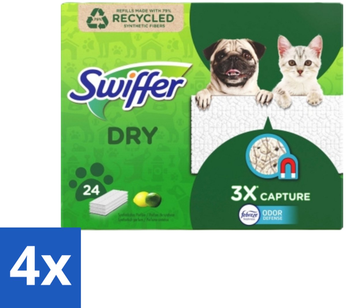 4 x Swiffer Dry - Vloerdoekjes - Navulling - Febreze Citroengeur - 24 Doekjes - Vloerdoekjes - Stofzuigen - Schoonmaken - Vloerreiniger - Navulling