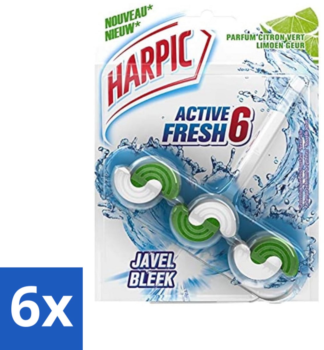 6 x Harpic Active Fresh - Toiletblok - Limoen - Met Bleek - 1 Blok - Toiletblok - Toilet Schoonmaken - Frisse Geur - Kalk Verwijderen - Hygiënisch Toilet