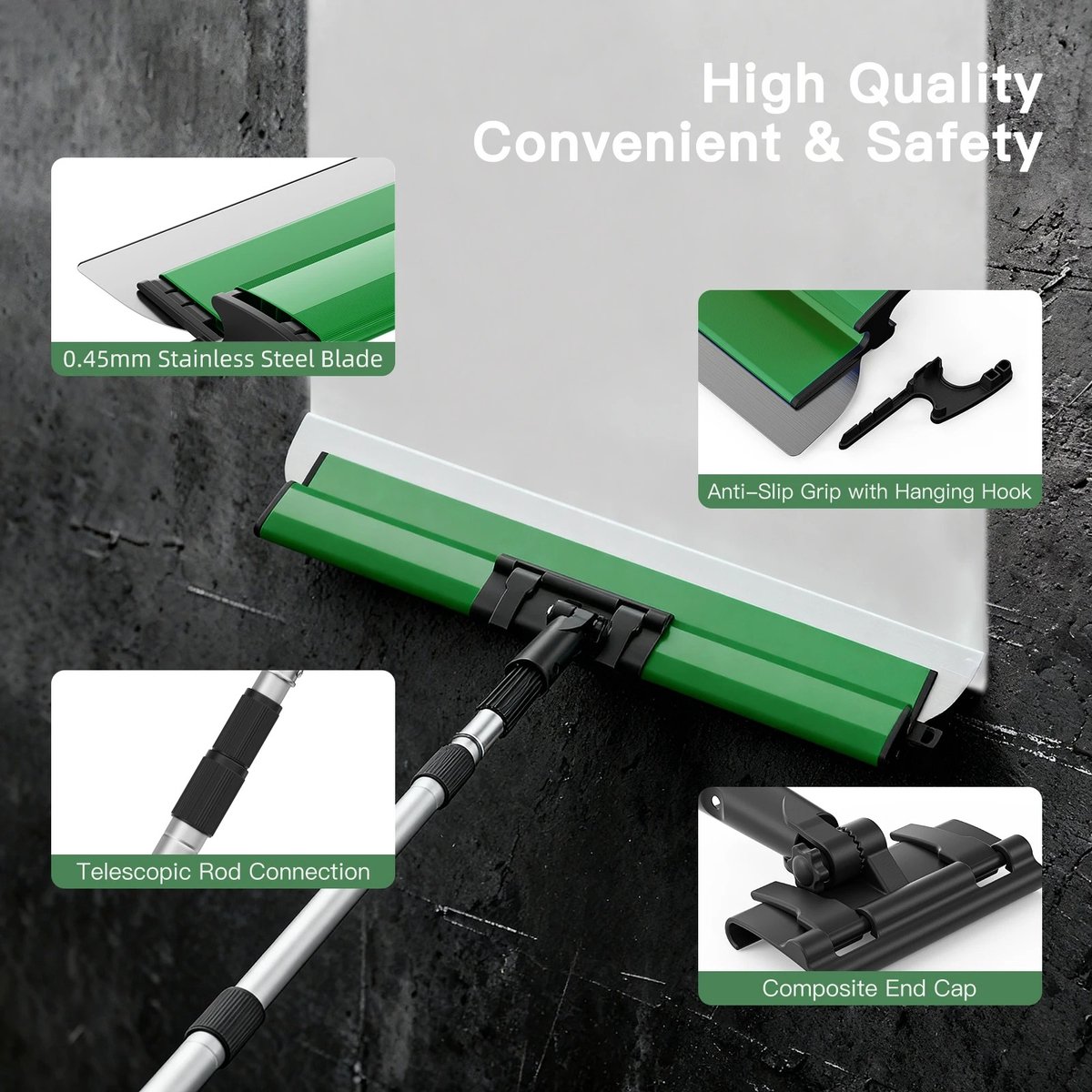Seth Select Spackmes - Pleistermes - RVS Skimbladenset 25/40/60 cm – Gipsplaatmes Set 3-delig – Telescopische Steel - Groen