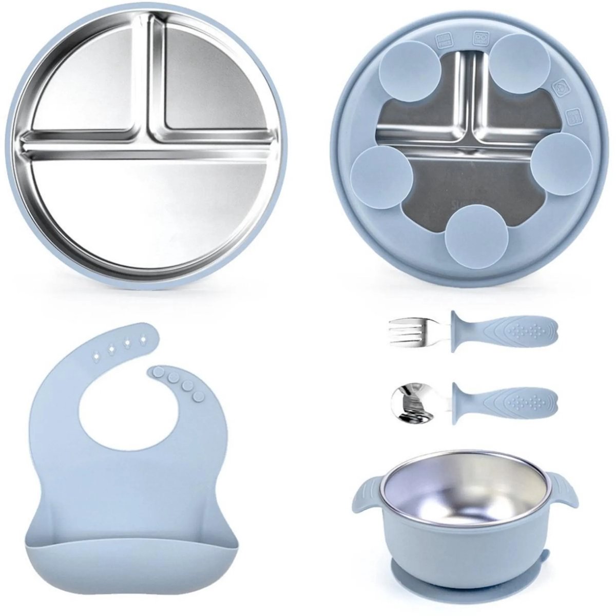 casalora - RVS kinderbord - 5 stuks - Kinderbestekset - Babybord met zuignap - Verjaardagscadeau voor baby's - Doopcadeau - BPA-vrij - Blauw