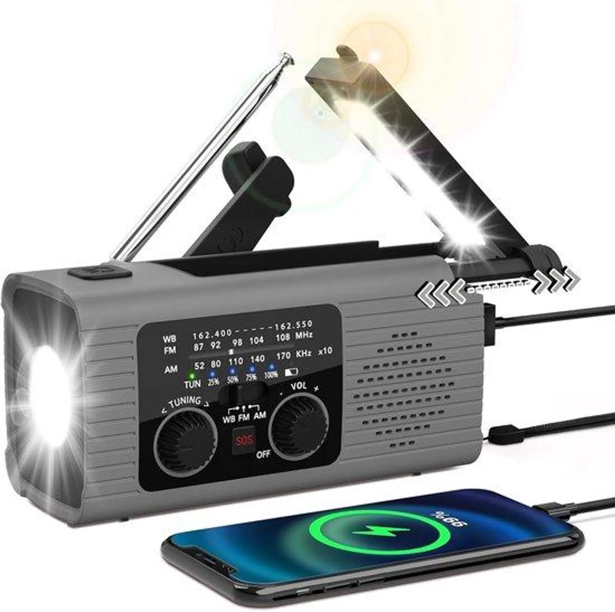 casalora - Noodradio - Noodradio Solar Opwindbaar - 4.000mAh - Noodradio Opwindbaar en Batterij - Draagbare Radio - Solar powerbank - Powerbank Zonneenergie - Noodpakket - Zaklamp - SOS Alarm - Kamperen & Outdoor
