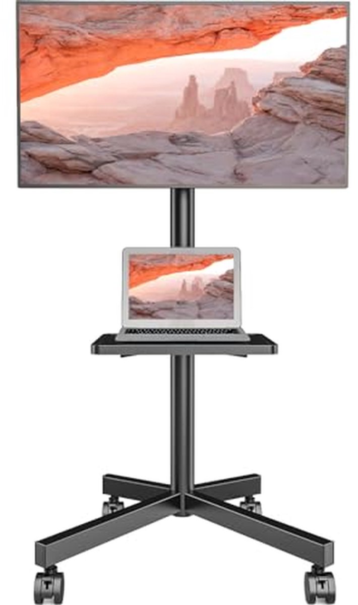 Tv-standaard met wielen - Mobiele tv-kar - Kijkervaring verbeteren - In hoogte verstelbaar - 23 tot 60 inch - Zwart
