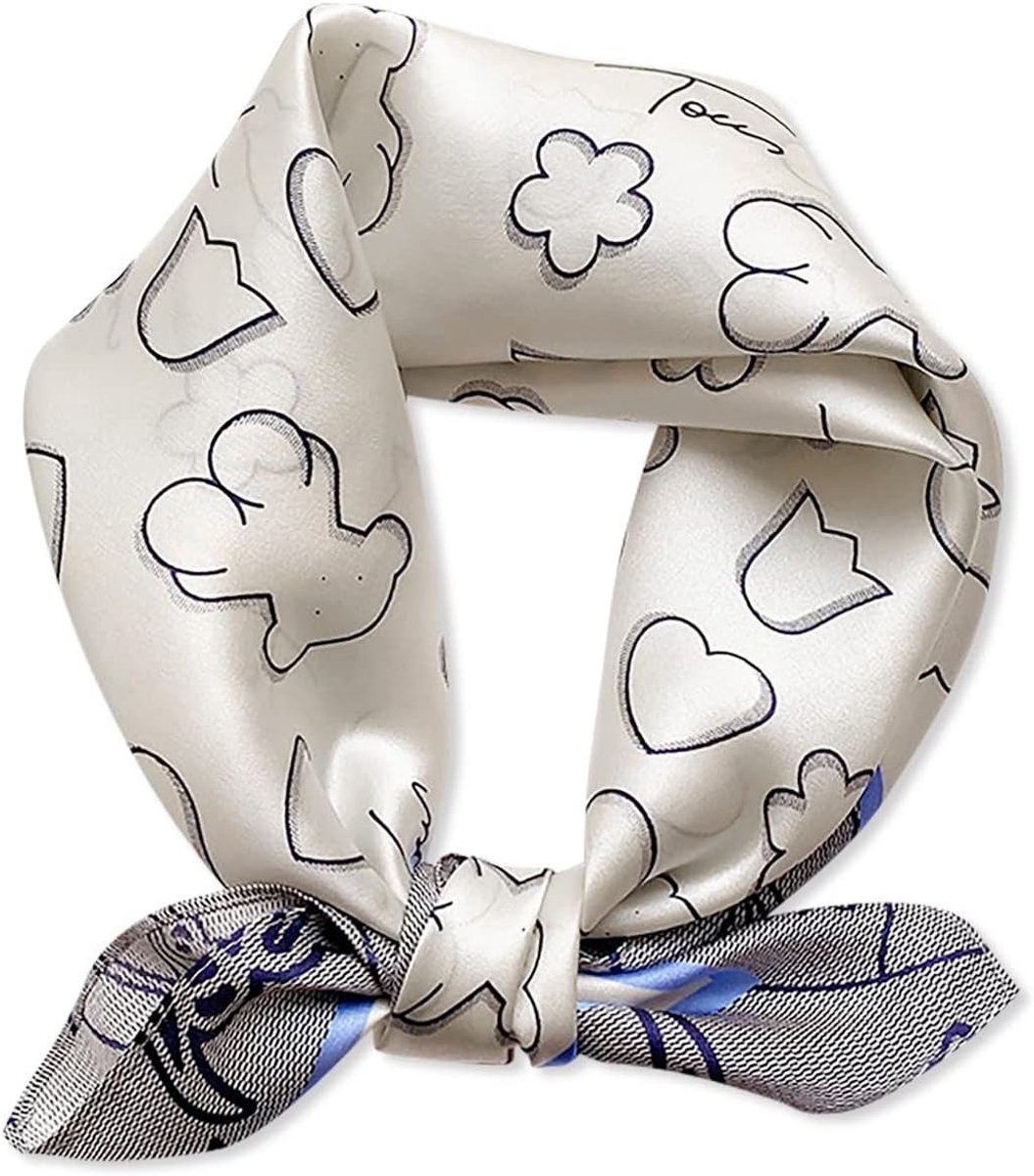 Zijde Sjaal voor Vrouwen met Schattige Beer en Luipaardprint - Lichtgewicht en Zacht, Ideaal als Haarband of Neckerchief, Grijs Blauw, One Size