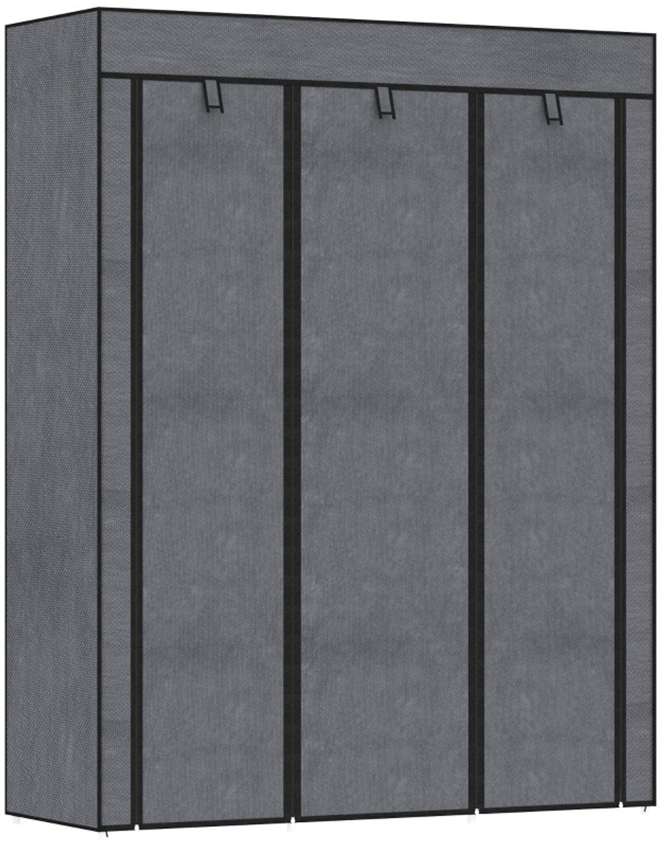 Kledingkast‑stof‑metalen frame‑8 legplanken‑2 kledingstangen‑125x43x162,5cm‑antracietgrijs