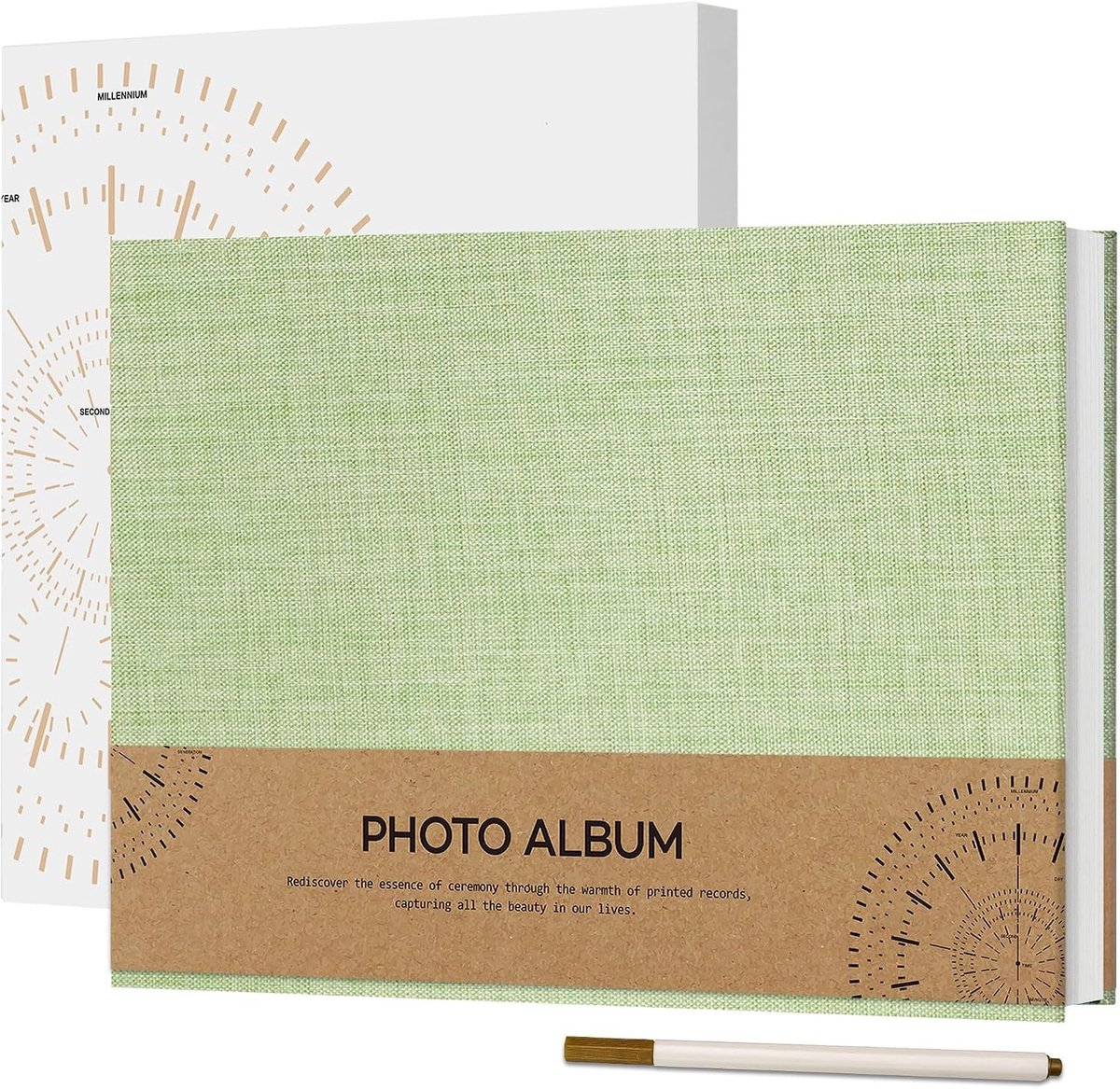 Zelfklevend Fotoalbum van Linnen, 60 Pagina's, 21.5 x 30 cm, Grasgroen - Perfect voor Herinneringen, Foto's en Creatieve Projecten