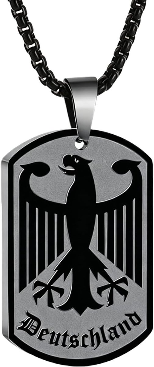 Herenketting met Duitse Adelaar, Pendant van Titanium Staal, 60 cm Zwarte Schakelketting, Uniek Design en Duurzaam Materiaal