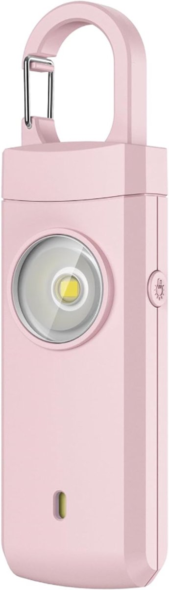 Oplaadbare persoonlijke alarmsleutelhanger voor vrouwen, 130 dB, USB-C opladen, roze