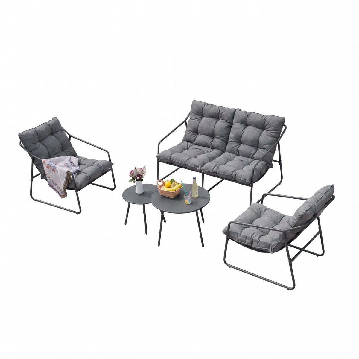 Tuinmeubelset Kivanta 5-delig donkergrijs [en.casa]