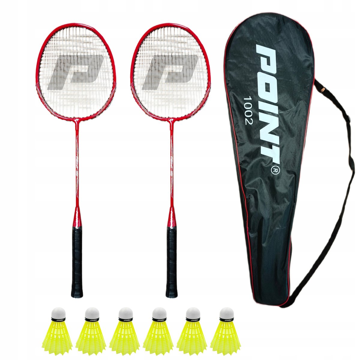 POINT 1002 Badmintonset Rood met 6 Groene Shuttles