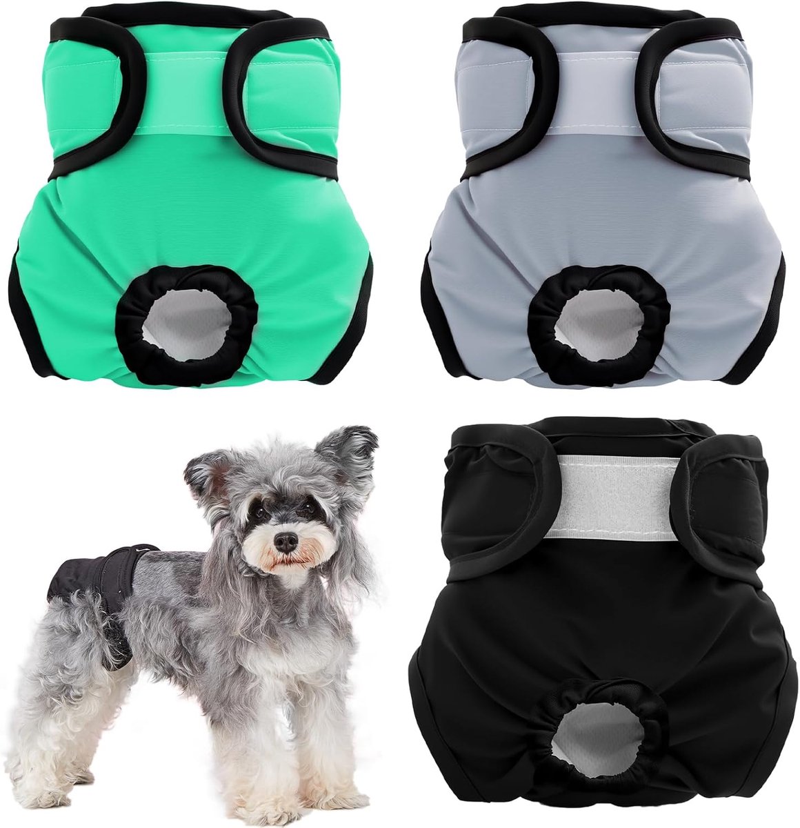 Set van 3 herbruikbare luiers voor honden - Zeer absorberende luiers voor vrouwelijke huisdieren - Hygiënische en wasbare luiers voor teefjes tijdens de loopsheid en bij incontinentie (maat XS)