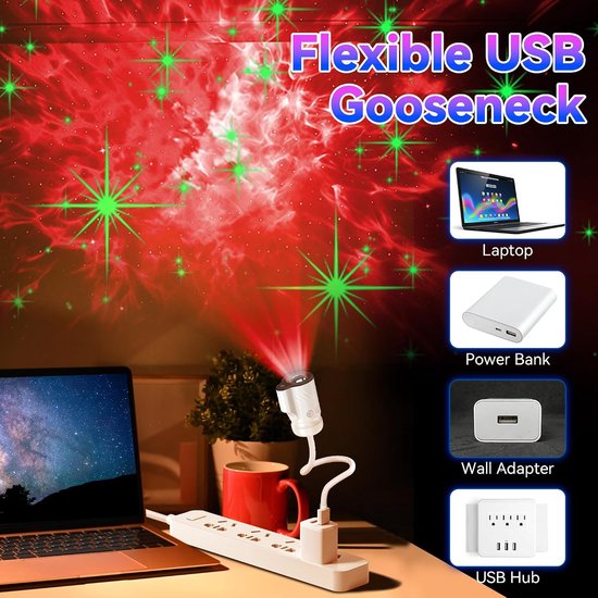 2‑in‑1 Galaxy Sterprojector Nachtlamp - USB gevoede LED Nachtlamp - Geschikt voor sfeerverlichting thuis — afbeelding 2