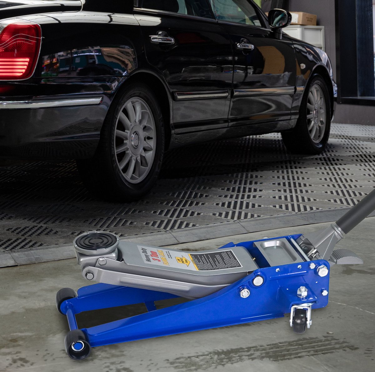 MODENUIT Autokrik 3 Ton - Dubbele Pomp Met Voetpedaal - Voor Onderhoud - Aluminium En Staal - Blauw Zilver