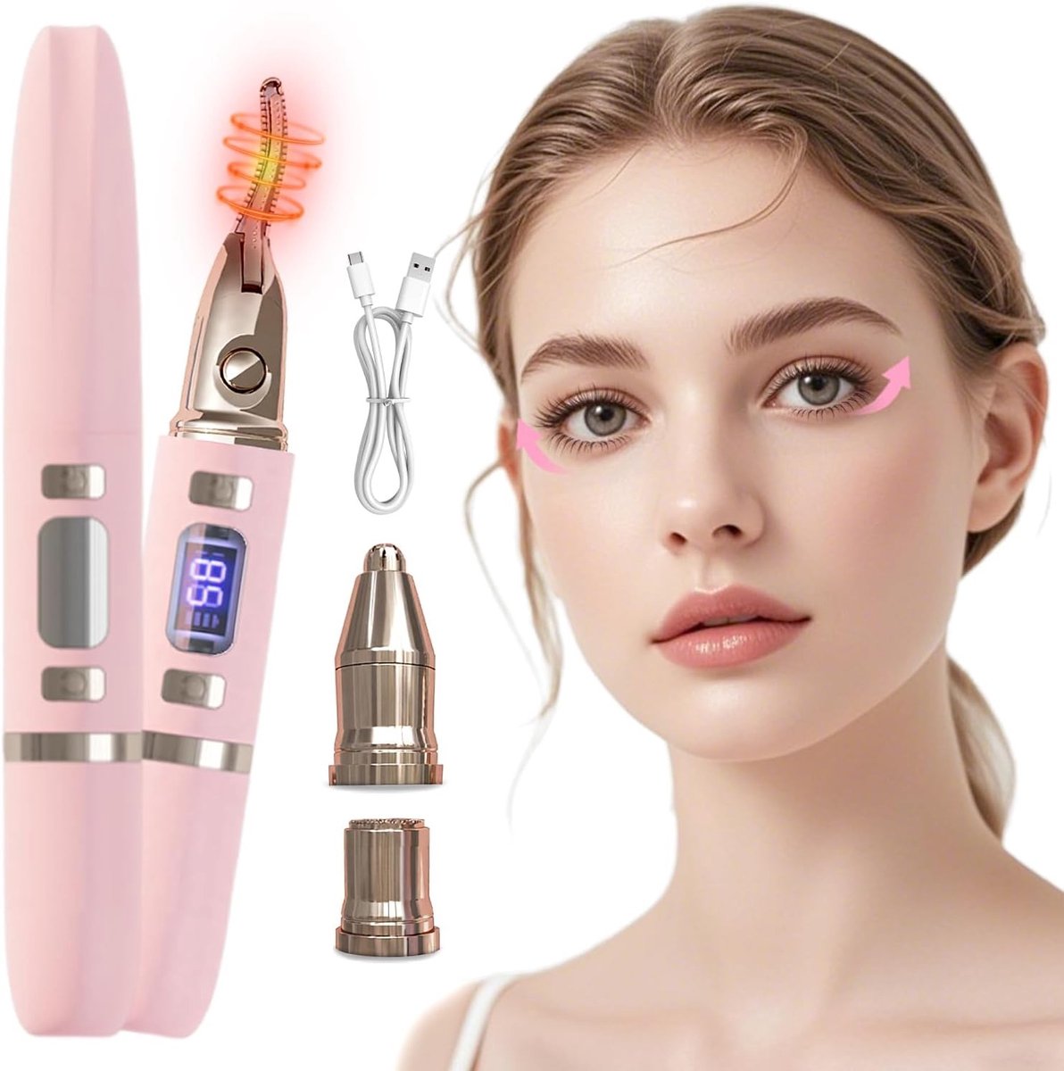 Verwarmde Wimperkruller voor Perfecte Wimpers, 3-in-1 Wimpertang en Wenkbrauwtrimmer voor Professioneel Gebruik