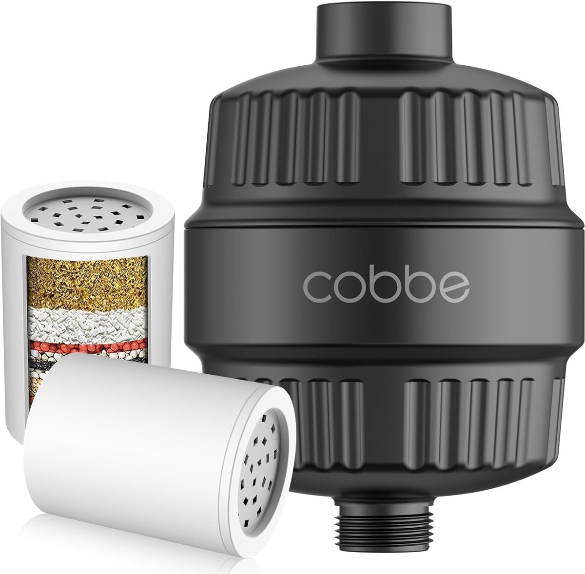 34-fasen douchefilter met vitamine C voor hard water, kalkfilter met 2 cartridges voor chloor- en zware metalenverwijdering, zwarte douchefilter voor gezonder douchen