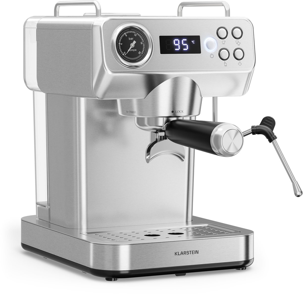 Klarstein, Libeica Evo, Espressomachine, 20 bar, 1360 W, melkopschuimer, waterreservoir van 1,3 liter, roestvrijstalen design