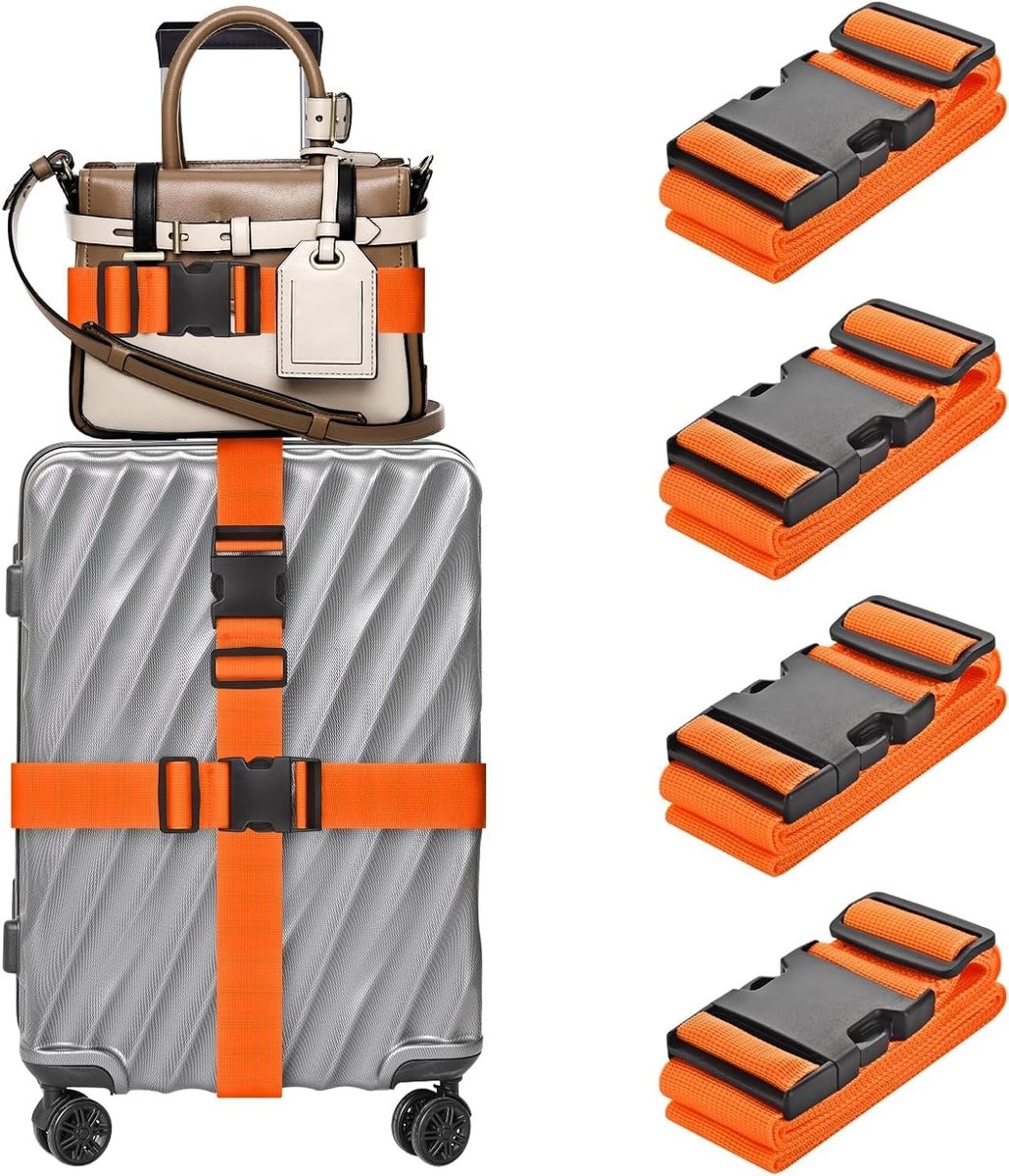 Verstelbare Kofferspannen met Sluiting - Reisaccessoires voor Koffers en Rugzakken - 4 Stuks in Oranje, Ideaal voor Veiligheid en Organisatie