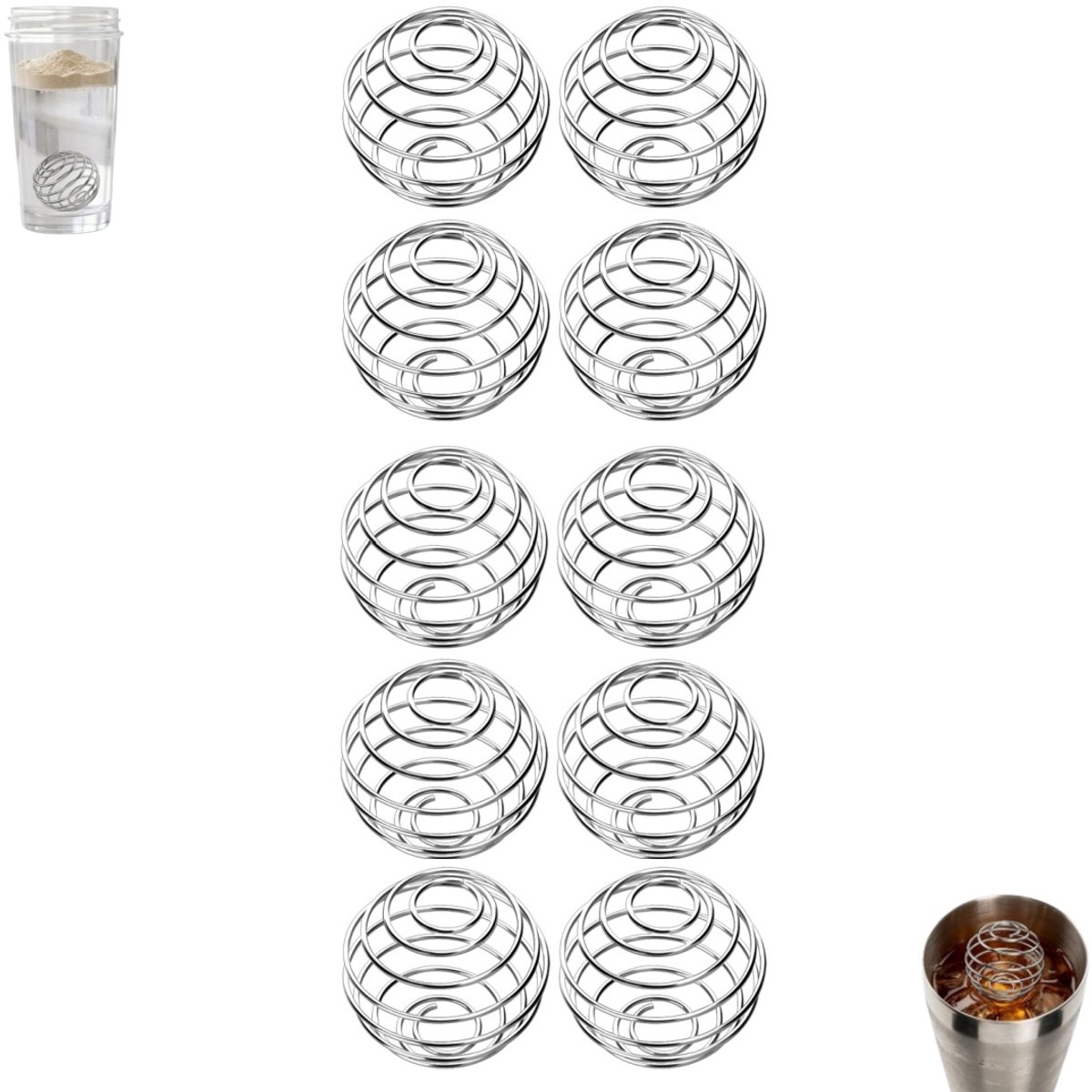 10 stuks - Roestvrijstalen mengbal - Accessoire voor shakerbeker met eiwitpoeder - Mengbal voor saladedressing - Mengbal voor shakerbeker - Mengbal voor shakerbeker van 4,8 cm - Geschikt voor eiwitpoeder, smoothies en saladedressing
