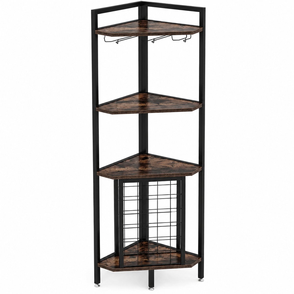 DMG Supply Hoekwijnrek - 18 Flessen - Met Glazenhouder - 40 x 40 x 161 cm - Bruin/Zwart - MDF en Metaal