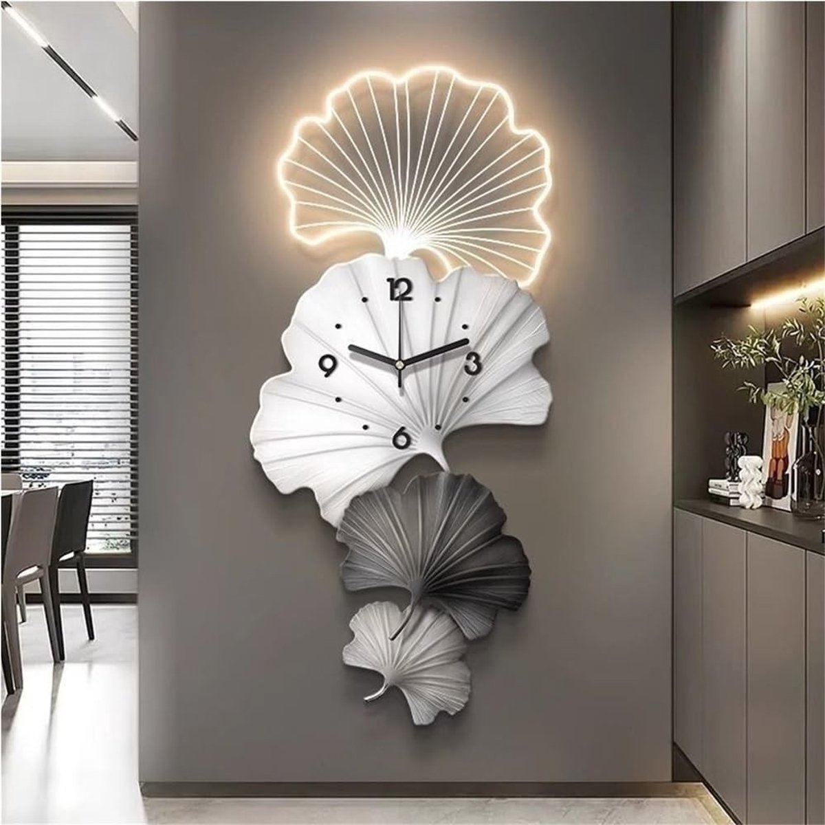 Solidchoice - 3D Ginkgo Blad Wandklok met LED-verlichting, Decoratief Design