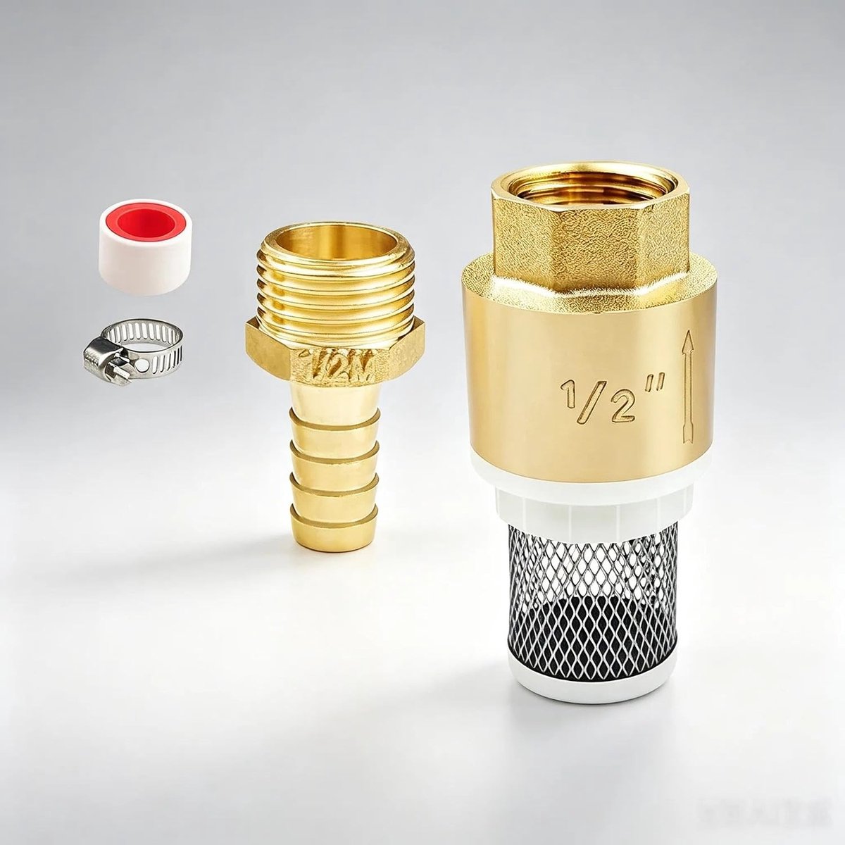 Koper terugslagklep 1/2 inch met 2 waterverbindingen en slangklem voor tuinfontein en zwembad