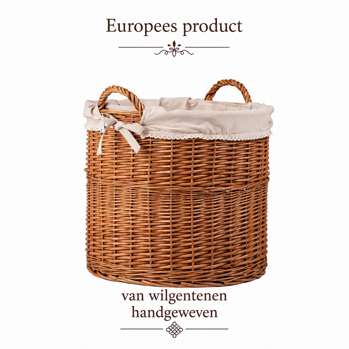 TheWickerStories – Grote Ronde Rieten Opbergmand – Met Handvatten – Katoenen Voering – Handgevlochten