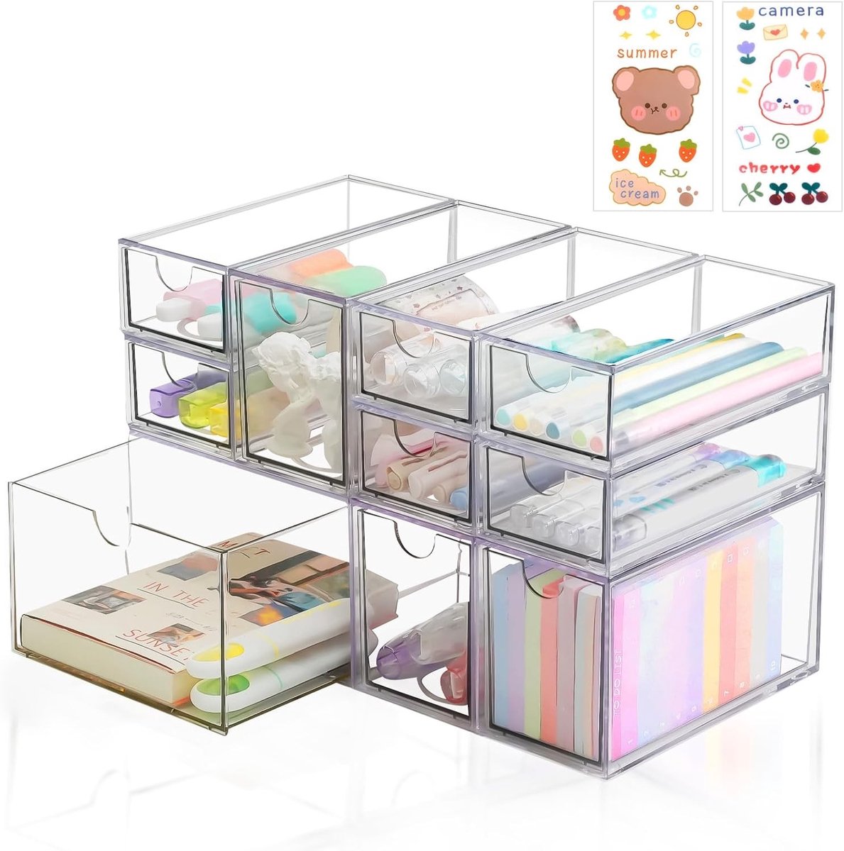 Praktische Desk Organizer met 10 Laden, Stapelbare Opbergdoos voor Kantoorbenodigdheden, Make-up en Sieraden