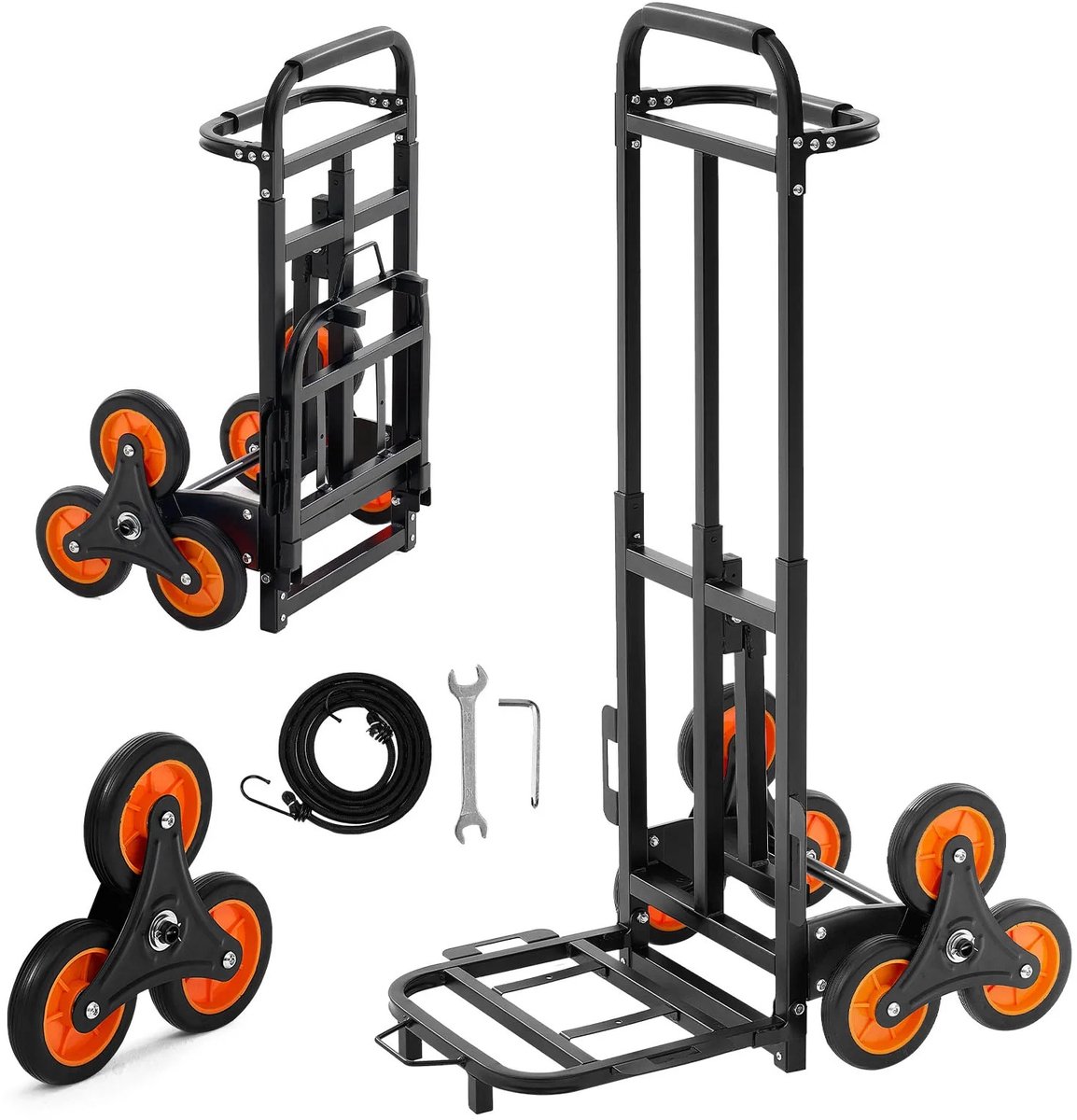 Atlasyx steekwagen - Transportkar - Traploper - Steekkar - Transportwagen - Opvouwbare steekwagen - 210 kg - Inklapbaar - Zwart
