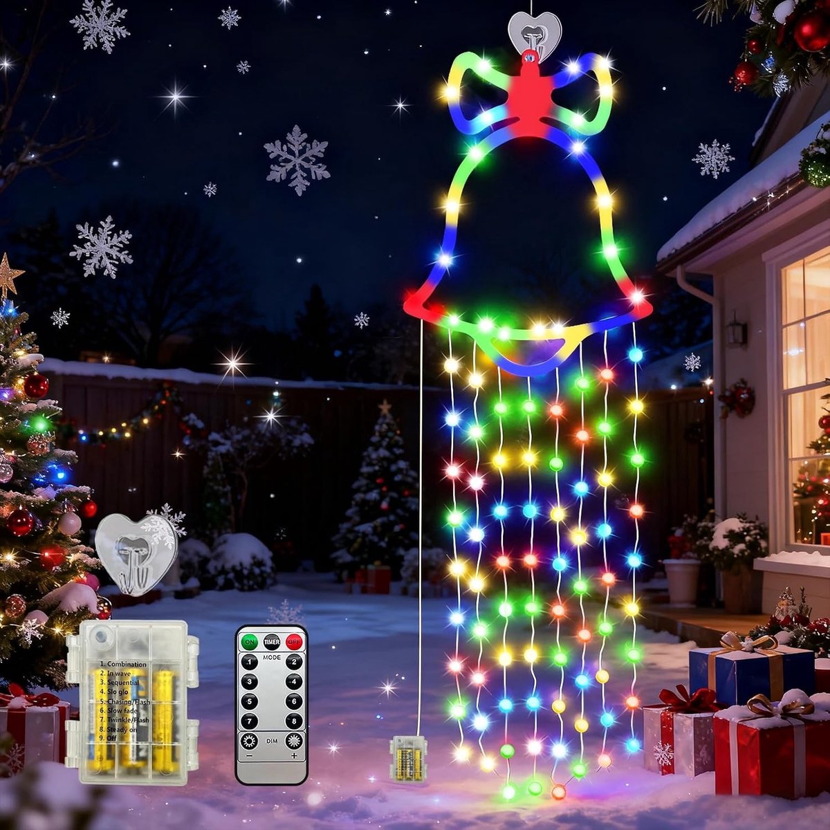 Kerst Raamverlichting - Meerkleurig - 100 LED - Met Afstandsbediening en 8 Verlichtingsmodi - Voor Binnen en Buiten