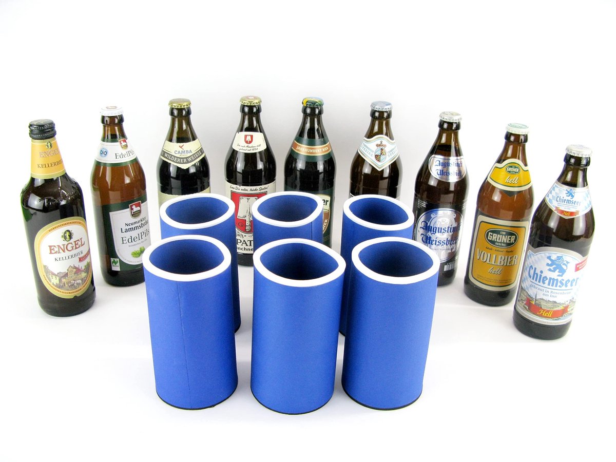 Elzusha - Set van 6 Neopreen Flessenkoelers voor Standaard Bierflessen, Blauw