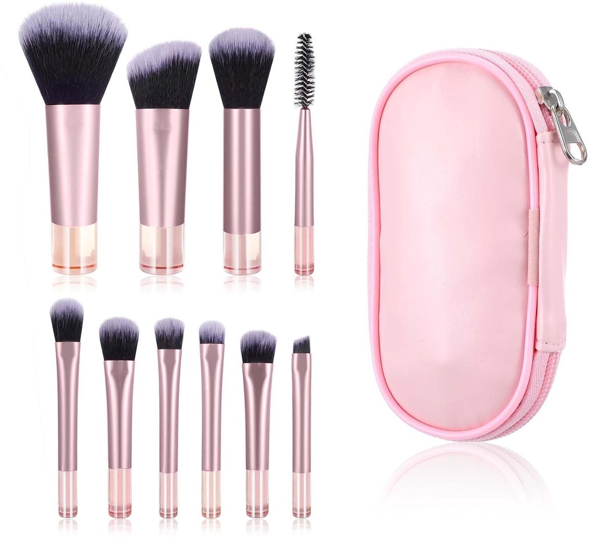 Elzusha - Set van 10 Professionele Makeupkwasten met Makeup Tas