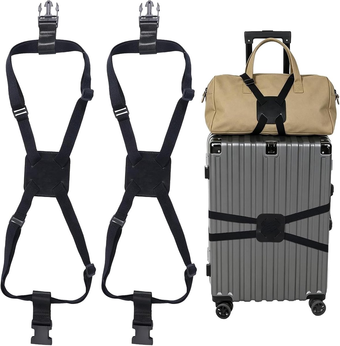 2 stuks verstelbare elastische bagageriemen voor extra bagage, veilig en georganiseerd reizen met koffers en tassen