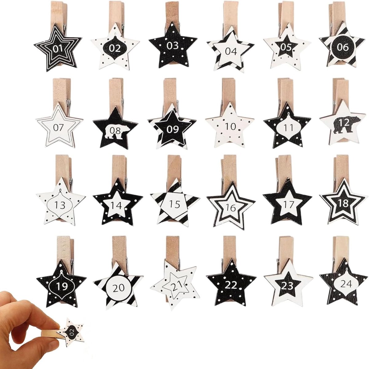 Elzusha - Houten Adventskalender Figuren met Cijfers 1-24