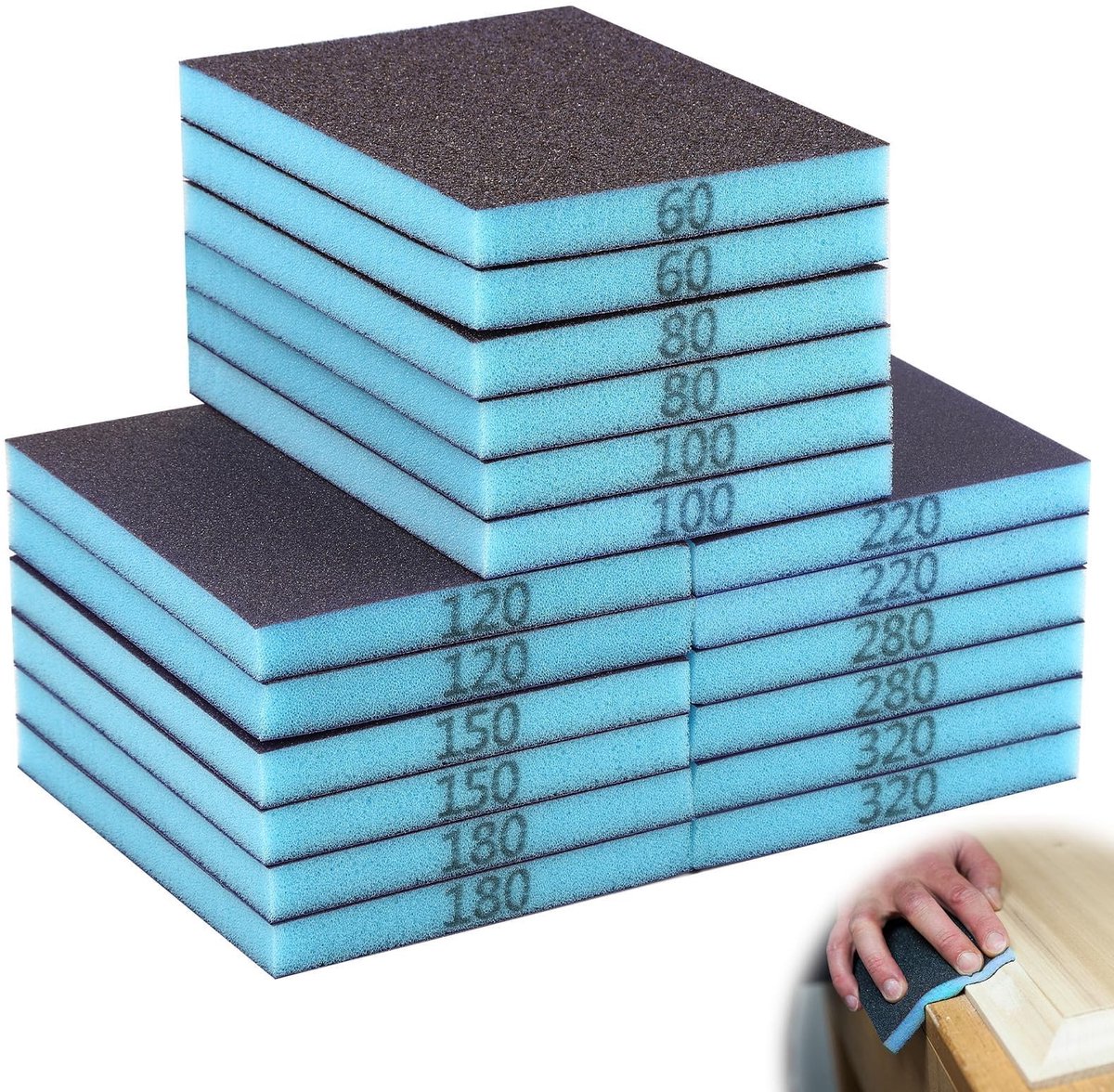 Elzusha - Schuursponzen Set 18 Stuks Nat en Droog Korrel 60-320 voor Hout Gips Metaal