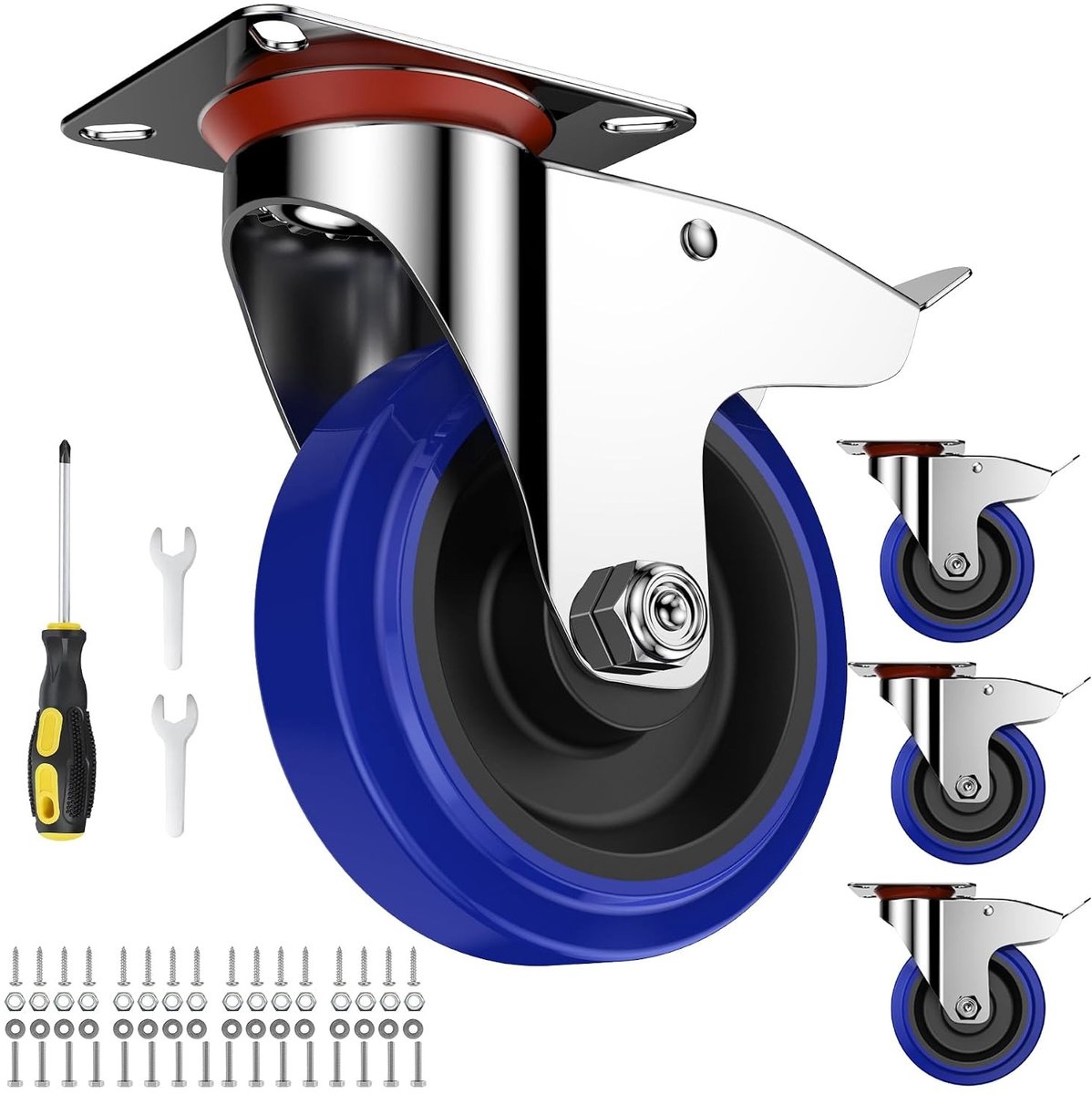Transportwielen met rem, 125 mm, tot 300 kg - industriële zwenkwielen, zware uitvoering, accessoires voor meubels en assemblage, gegalvaniseerd