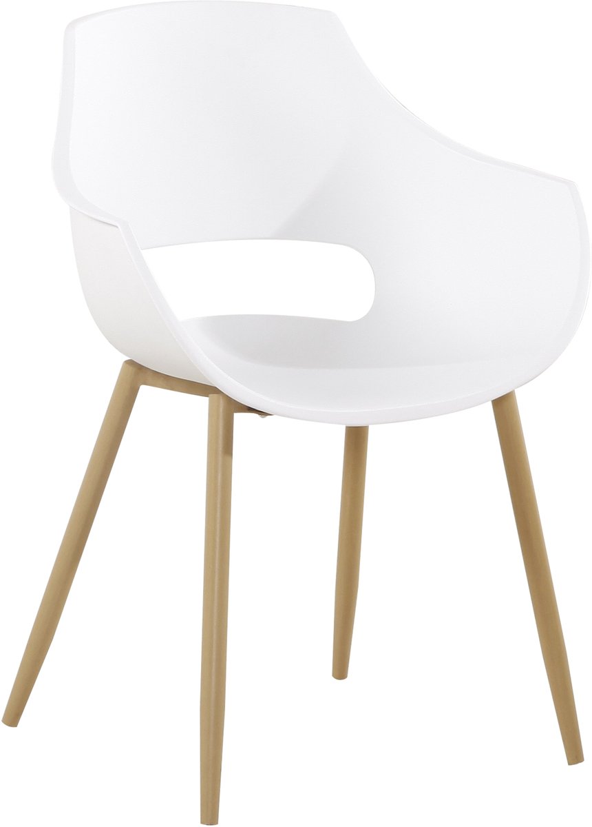 Padiro eetkamerstoelen set van 2 - wit - kunststof - met armleuningen - stalen onderstel met beukenhouten poten - Scandinavisch
