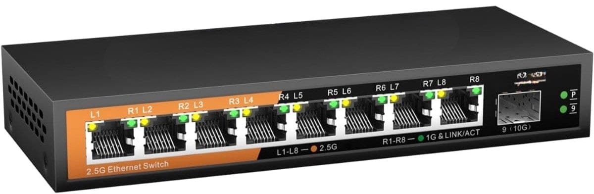 Klarven® Internet Splitter - Internetkabel Splitter, Internet Switch 8 Poorten - Snelle Stabiele Verbinding, Plug & Play - Zwart - B 8 x D 18 x H 3 cm