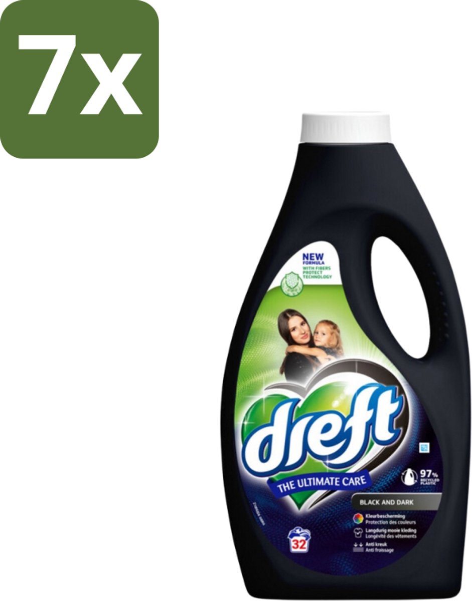 Dreft Vloeibaar Wasmiddel Zwart & Donker 32 Wasbeurten 1,4 liter - Bulkverpakking - 7 stuks