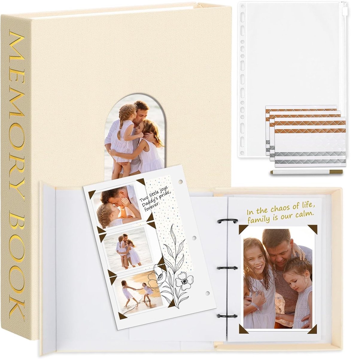 Decoratief Fotoalbum 14 x 22 cm met Linnen Cover en 30 Witte Bladen voor Bruiloft, Verjaardag en Herinneringen