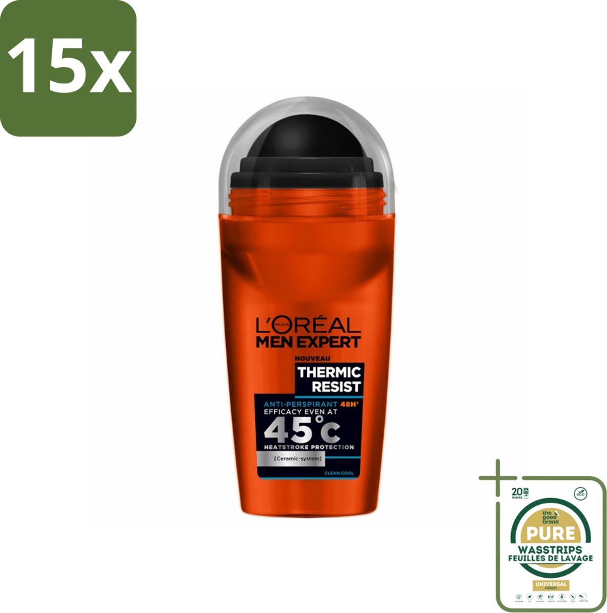 15 x L'Oréal Men Expert Deodorant Roller Thermic Resist 50 ml - Grootverpakking - Deodorant Roller - Thermic Resist - Anti-transpirant - Zweetbestrijding - Hittebescherming