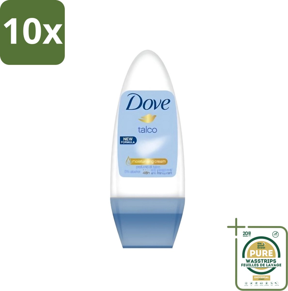 10 x Dove - Deodorant - Roll-on Talco - Subtiele en zachte geur - 50 ml - Grootverpakking - Dove Talco Roll-on - Talco Deodorant - Talco Roll-on - Talco Deodorant 50 Ml - Talco Roll-on 50 Ml