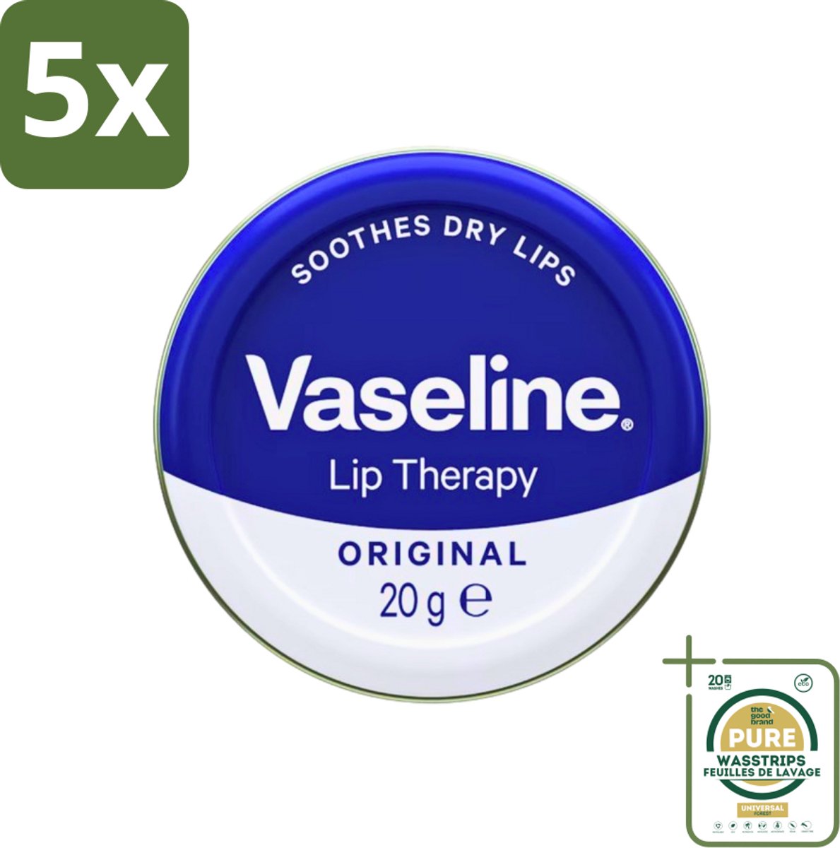5 x Vaseline - Original - Lip Therapy - Beschermend - 20 g - Grootverpakking - Lippenbalsem - Lippenbescherming - Vocht Vasthouden - Droge Lippen Verzachten - Uitdroging Voorkomen