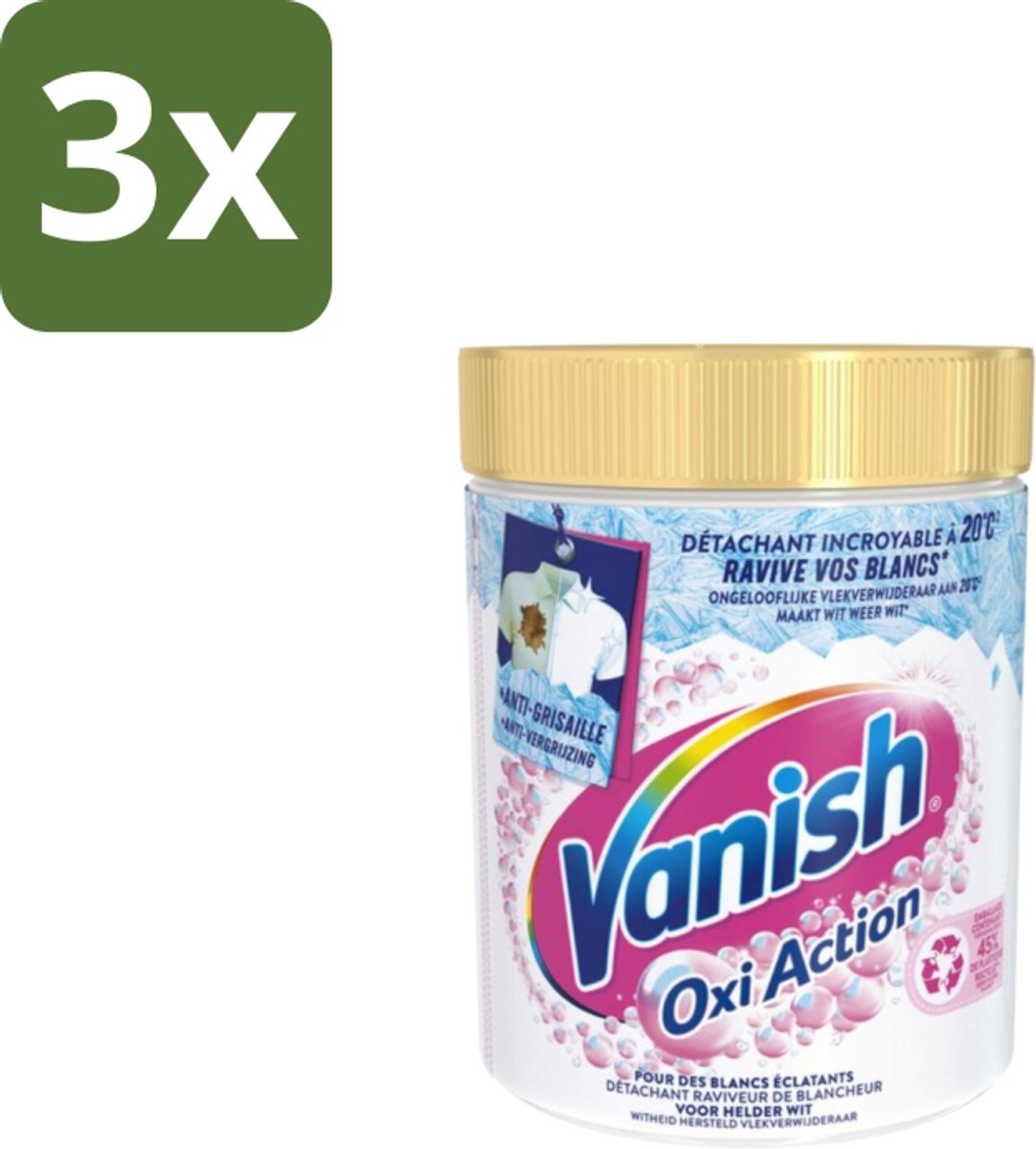 3 x Vanish – Wasbooster Poeder – Oxi Action Whitening Witte Was – 940 g - Wasbooster Poeder - Witte Was - Vlekverwijderaar - Zuurstoftechnologie - Wasprogramma