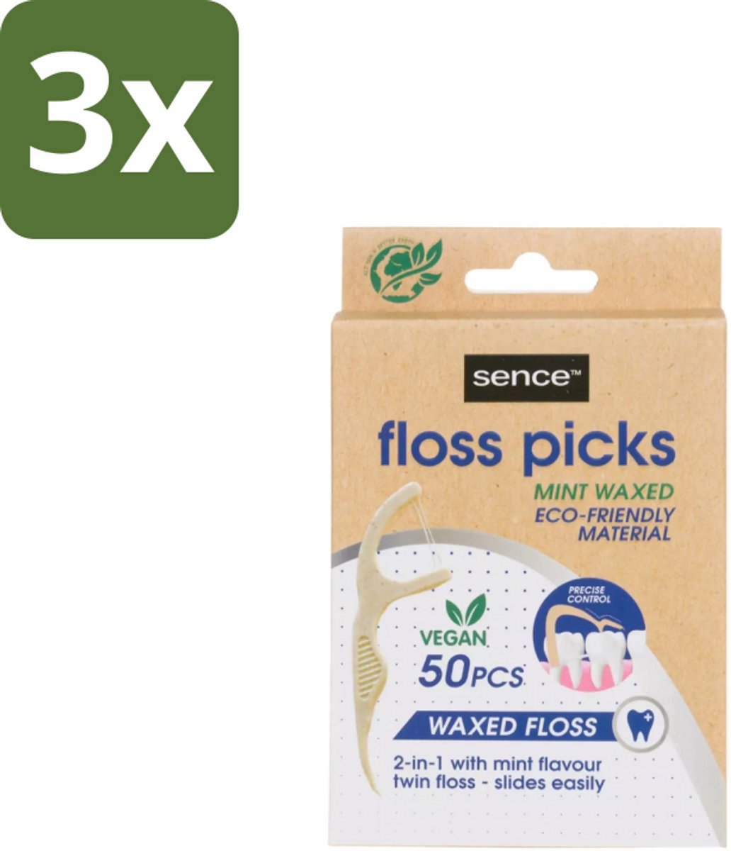 3 x Sence – Flosser – Fresh 2-in-1 Bamboo – 50 Flossers - Mondhygiëne - Flosser - Tandenstoker - Flosdraad - Tandplak
