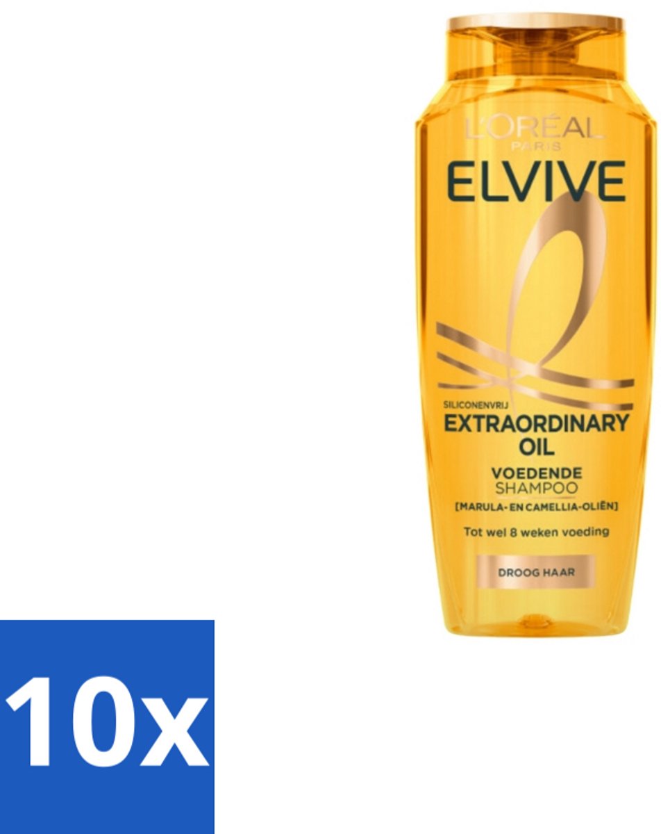 10 x L'Oréal Elvive Extraordinary Oil Shampoo 250 ml - Droog Haar - Intensieve Voeding - Marula-olie - Camellia-olie - Haar Verzorging