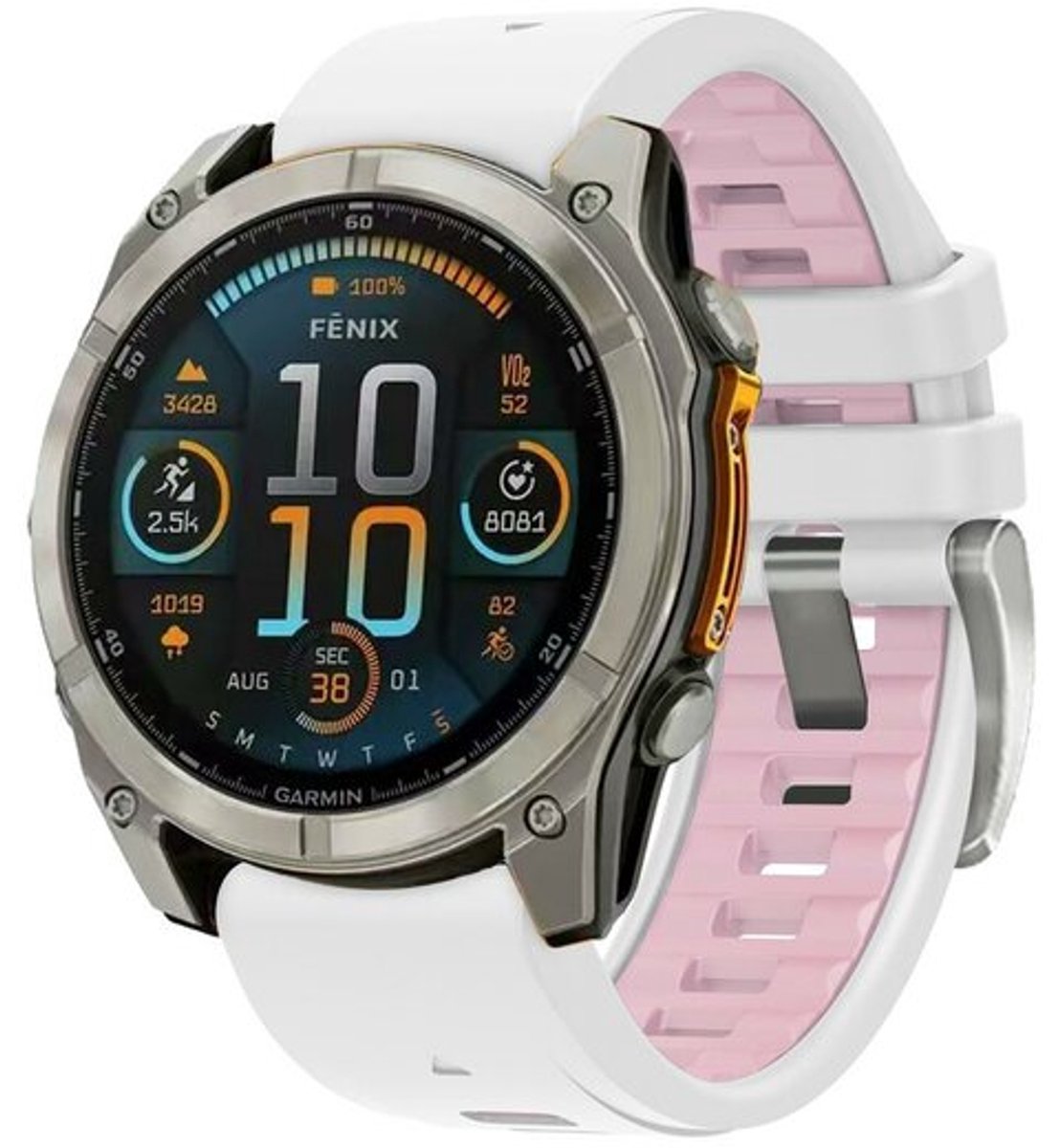 By Qubix - Geschikt voor Garmin bandje - 20mm Quickfit - Siliconen bandje - Wit met roze - Geschikt voor Garmin Fenix 9 / 9 pro - 43mm